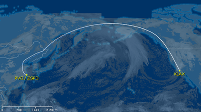 LAX to PVG flight route