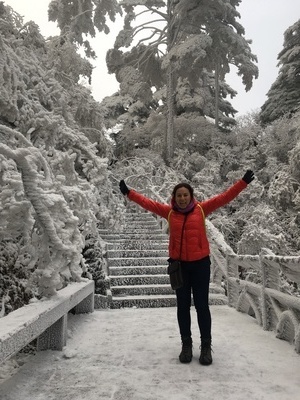 snow covered path on huangshan